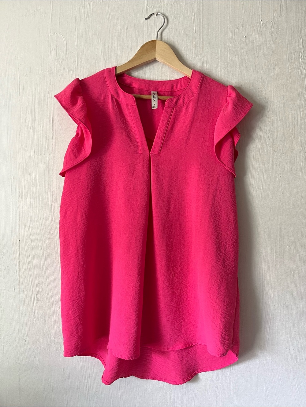 Zenana | Hot Pink Fuchsia Flutter Ruffle Sleeve V-Neck Blouse | Women’s Size: S - Picture 2 of 6